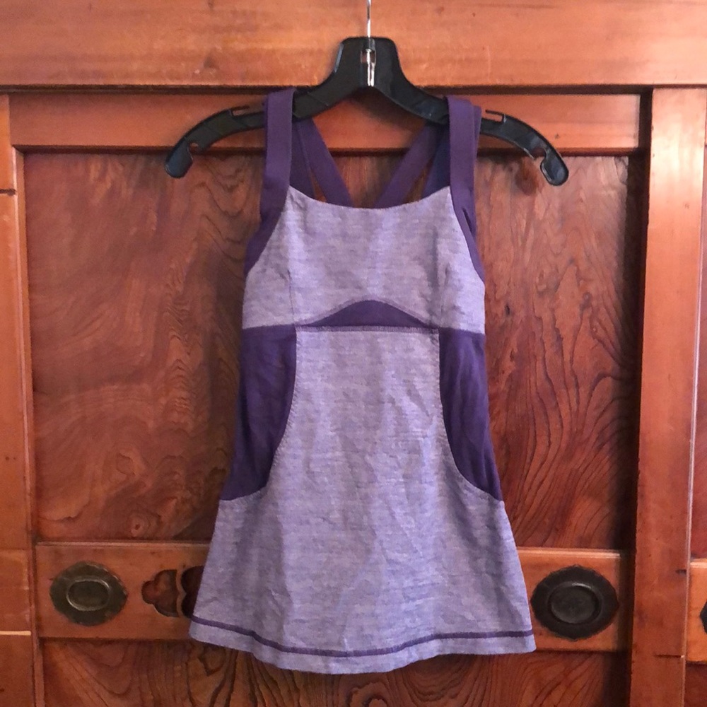 Lululemon purple double strap tank w/lace mesh sz4
